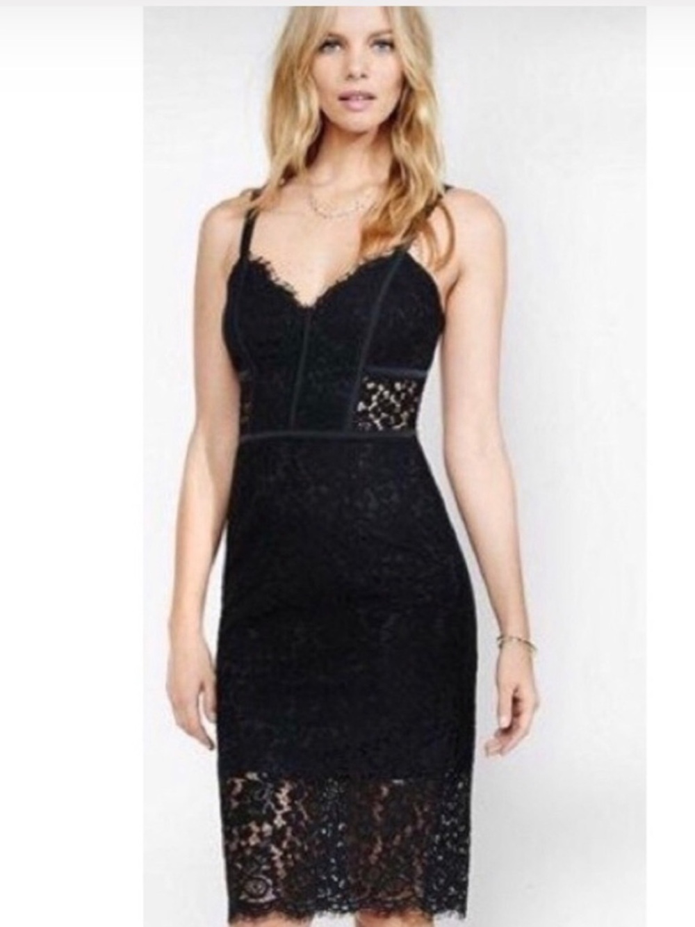 Express Black Lace Bustier Corset Paneled Bodycon Pencil Dress size 6 nwt - Picture 6 of 12